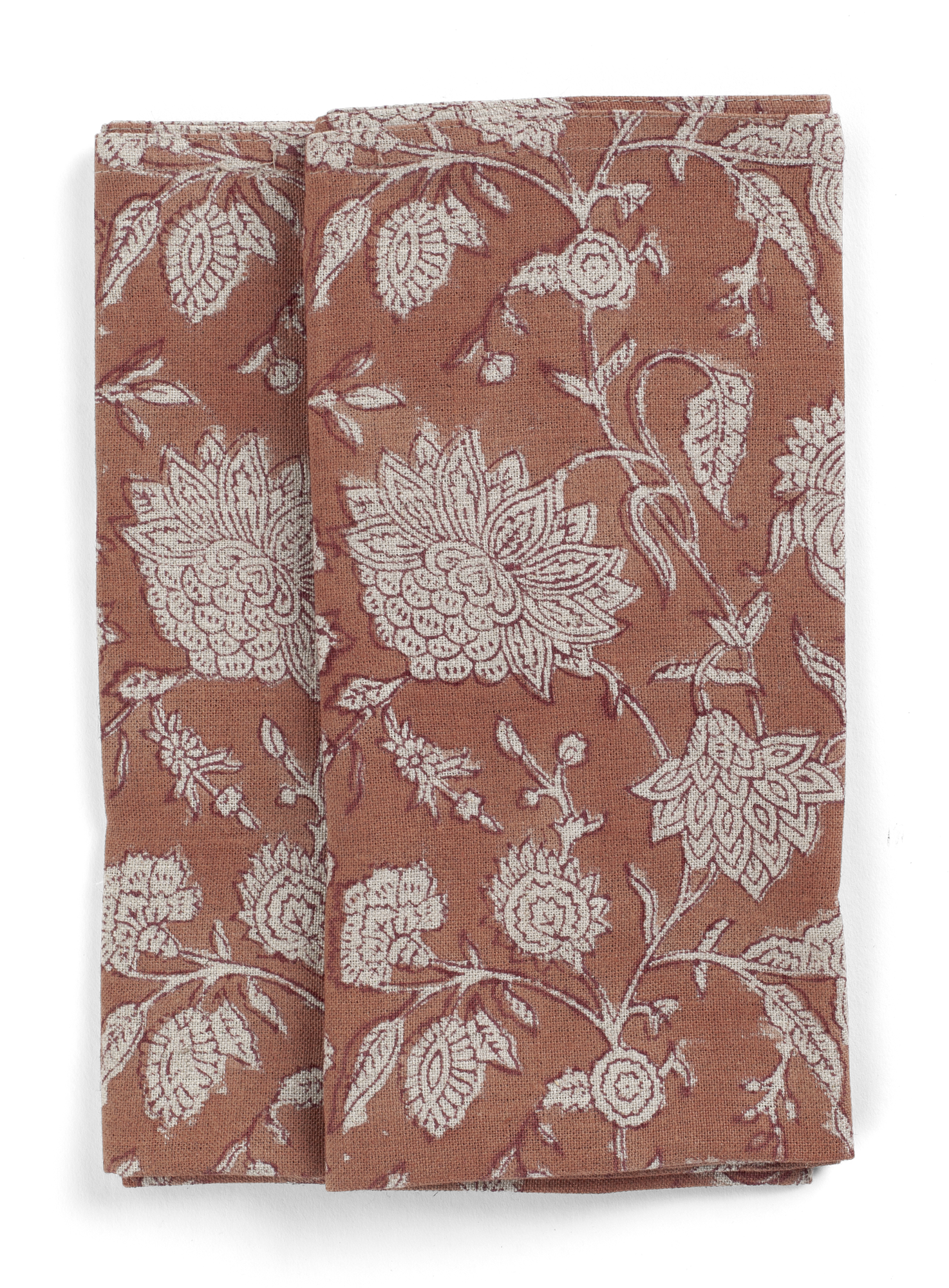 Linen napkins with Indian Rose in Terracotta