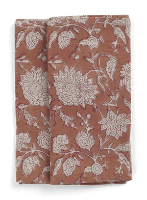 Linen napkins with Indian Rose in Terracotta