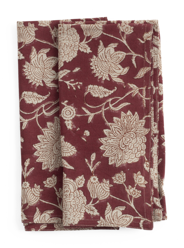 Linen napkins with Indian Rose print in Red