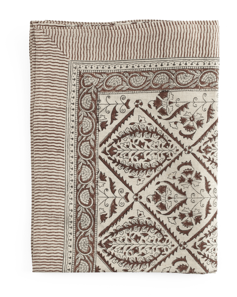 Linen Tablecloth with Jaipur in Brown