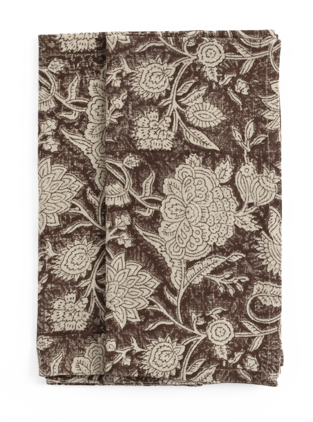 Linen napkins with Indian Rose in Brown