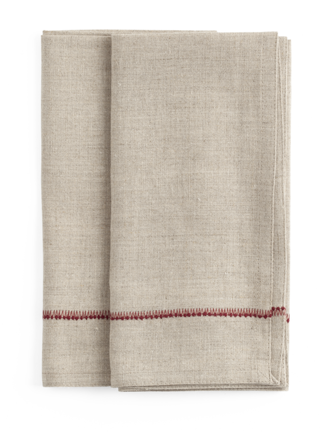 Linen Napkins with Embroidery in Red