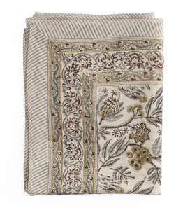 Linen Tablecloth with Parrot in Blue