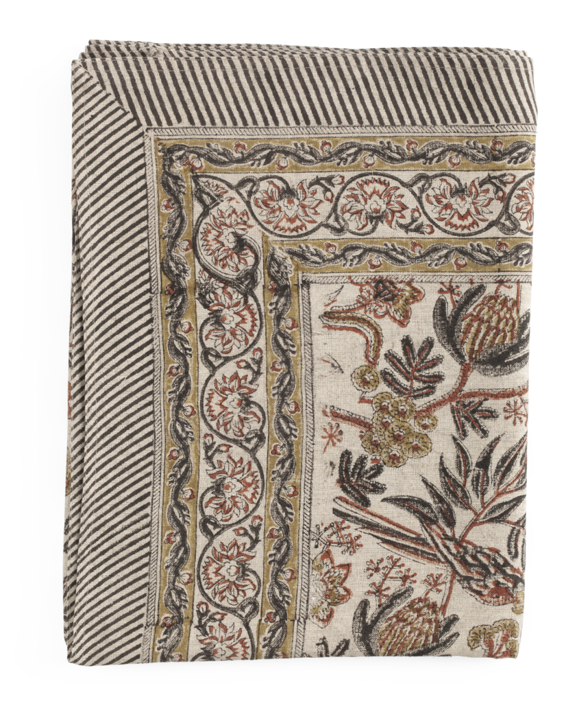 Linen Tablecloth with Parrot in Rust