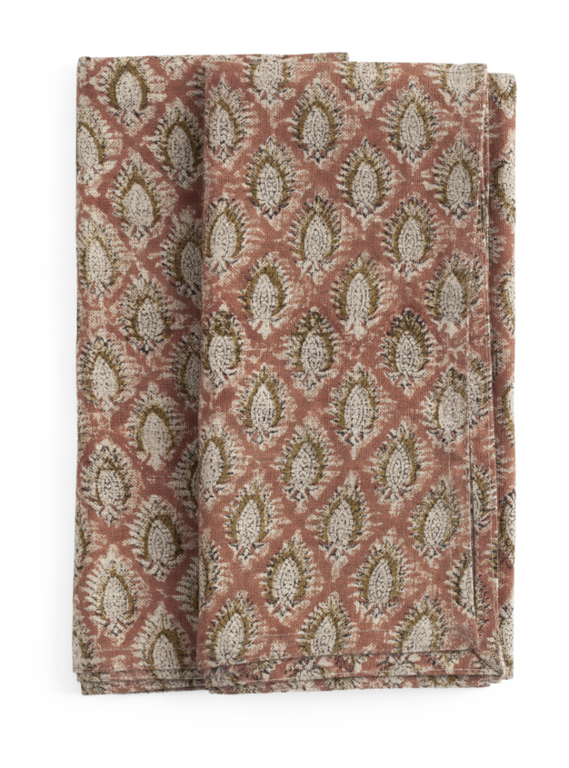 Linen Napkins with Cypress Parrot in Rust