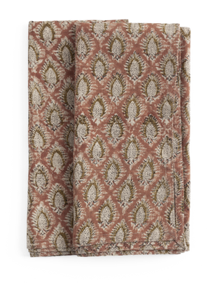 Linen Napkins with Cypress Parrot in Rust