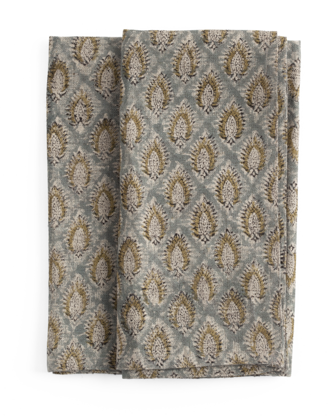 Linen Napkins with Cypress Parrot in Blue