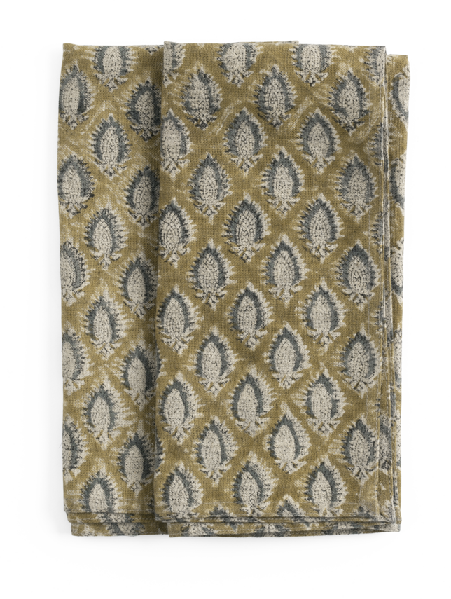 Linen Napkins with Cypress Parrot in Ochre