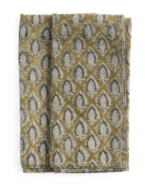 Linen Napkins with Cypress Parrot in Ochre
