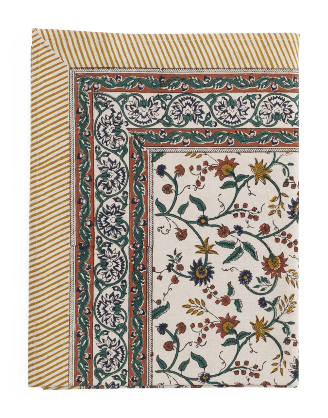 Tablecloth with Samode in Ochre, Blue & Green
