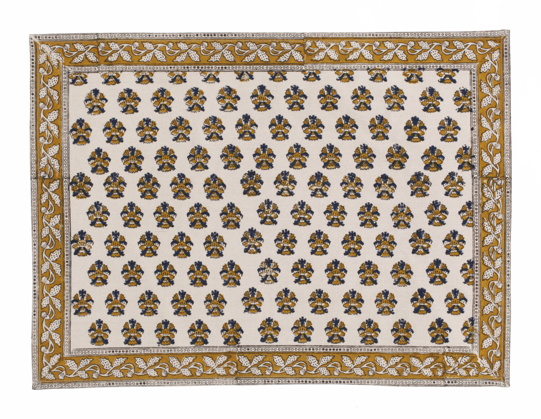 Placemats with Samode Butti in Ochre & Blue on natural base
