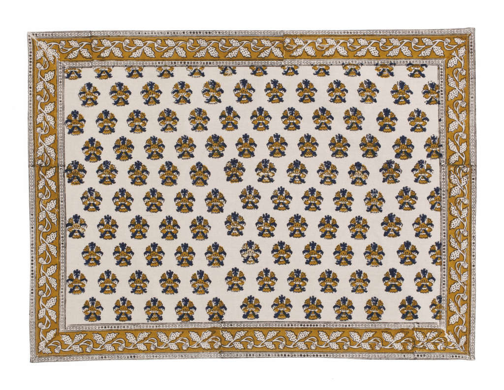 Placemats with Samode Butti in Ochre & Blue on natural base