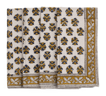 Napkins with Samode Butti in Ochre & Blue on natural base