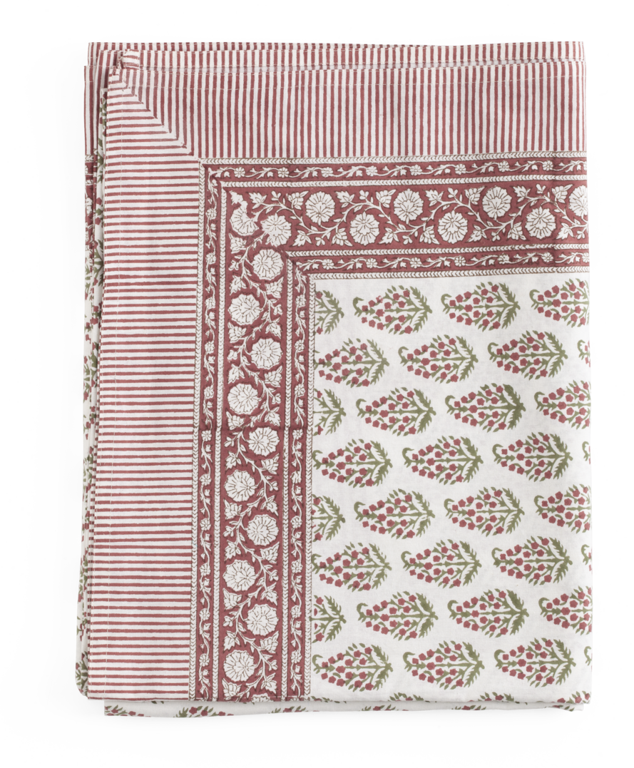 Tablecloth with Persian Paisley in Red, Green & White