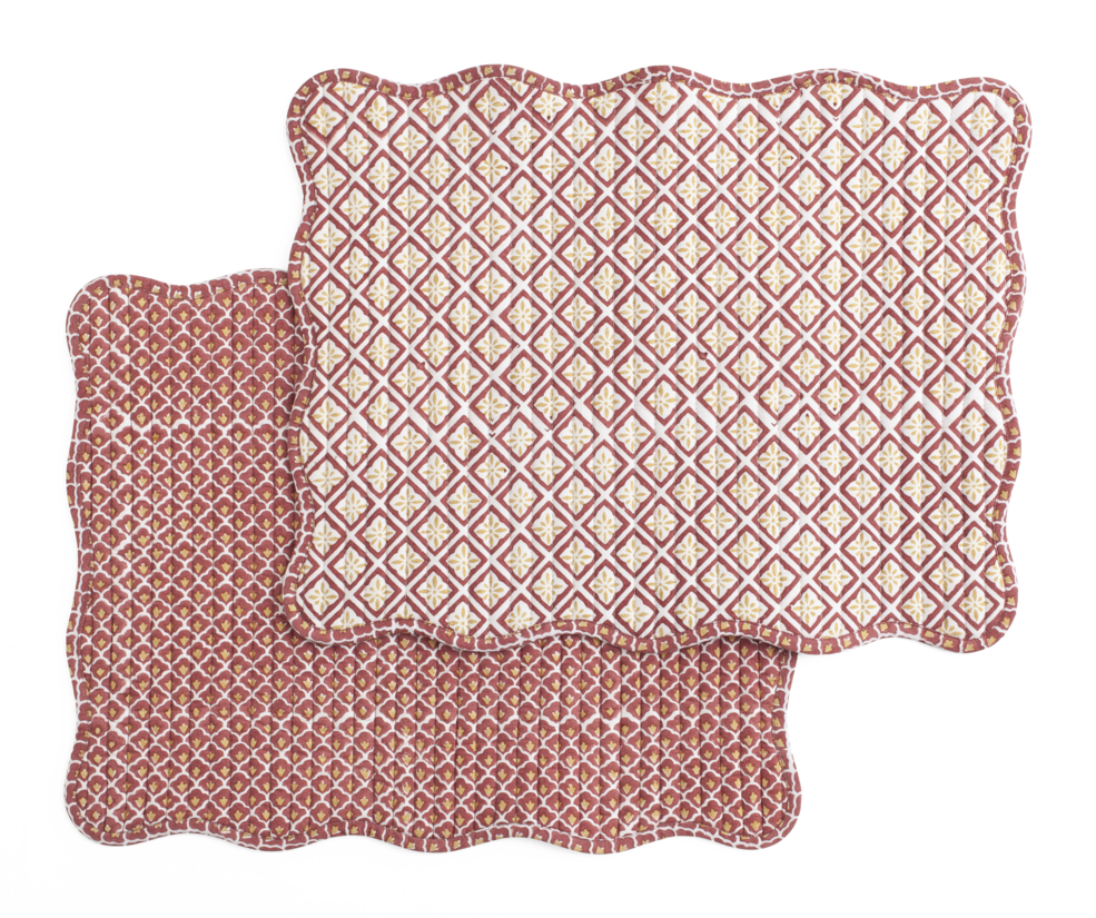 Placemats with Diamond & Fan in Red & Yellow