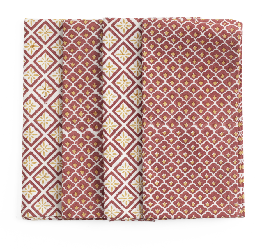 Napkins with Diamond & Fan in Red & Yellow