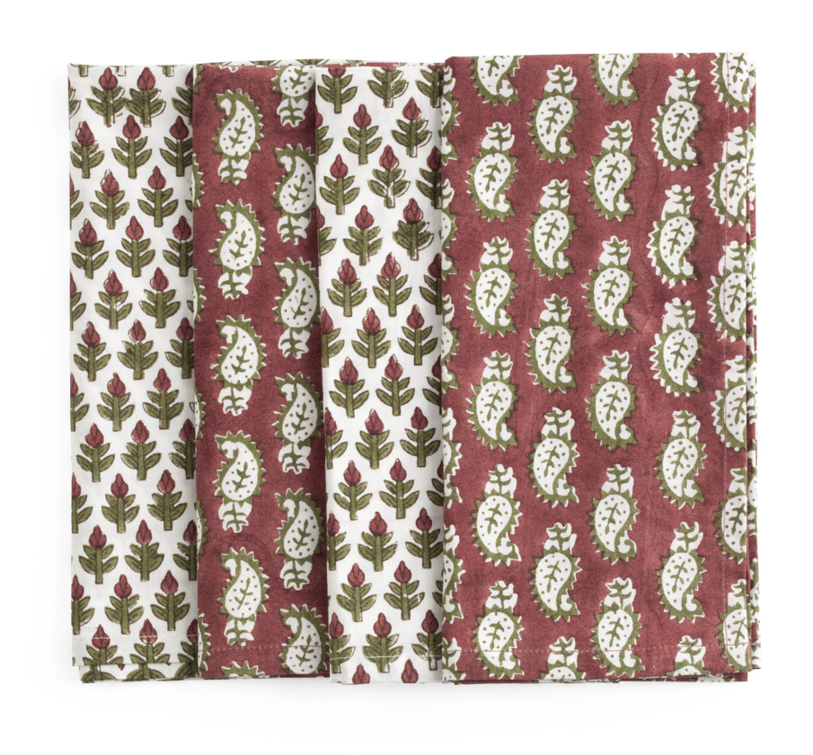 Napkins with Paisley & Hyacint in Red & Green