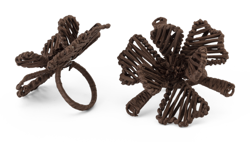 Napkin Rings with Flower in Chocolate Brown