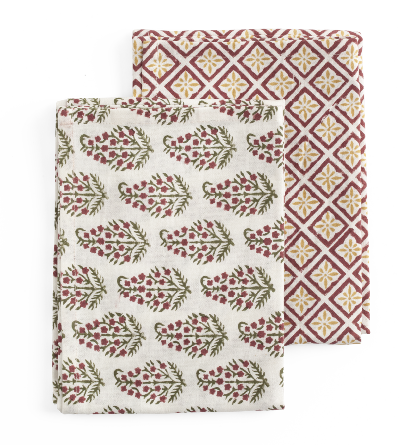 Kitchen Towels with Diamond & Persian Paisley in Red & Yellow