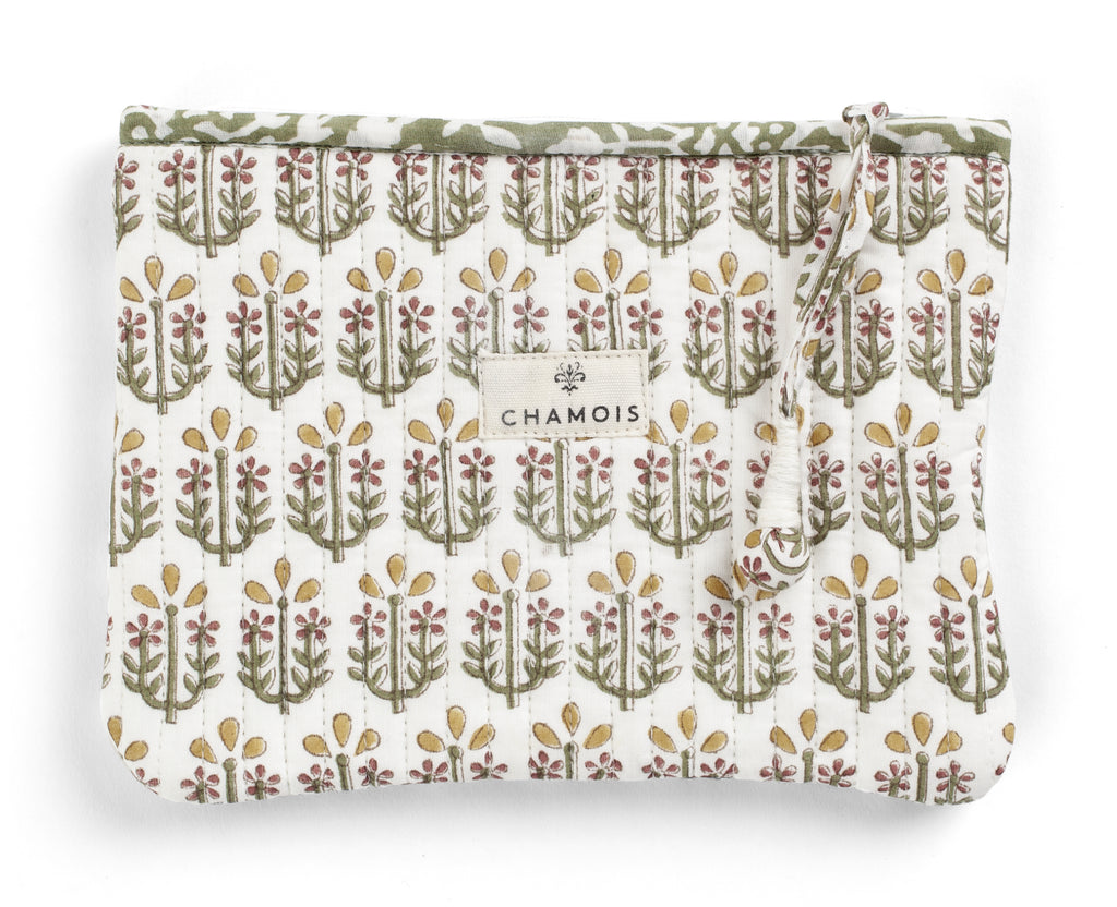 Pouch with Kurbits Print in Red, Ochre and Green