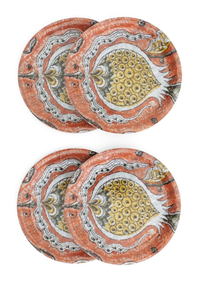 Coasters with Pomegranate print in Orange