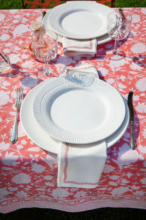 Napkins White with Embroidery in Lantana Rose