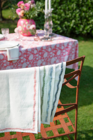 Napkins White with Embroidery in Lantana Rose