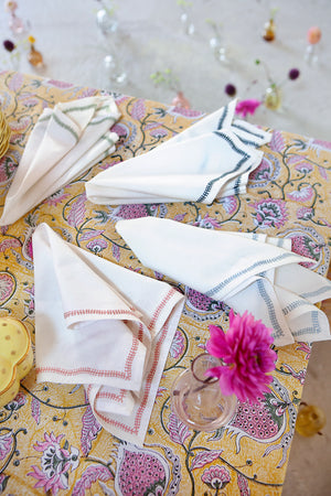 Tablecloth with Pomegranate print in Yellow & Rose