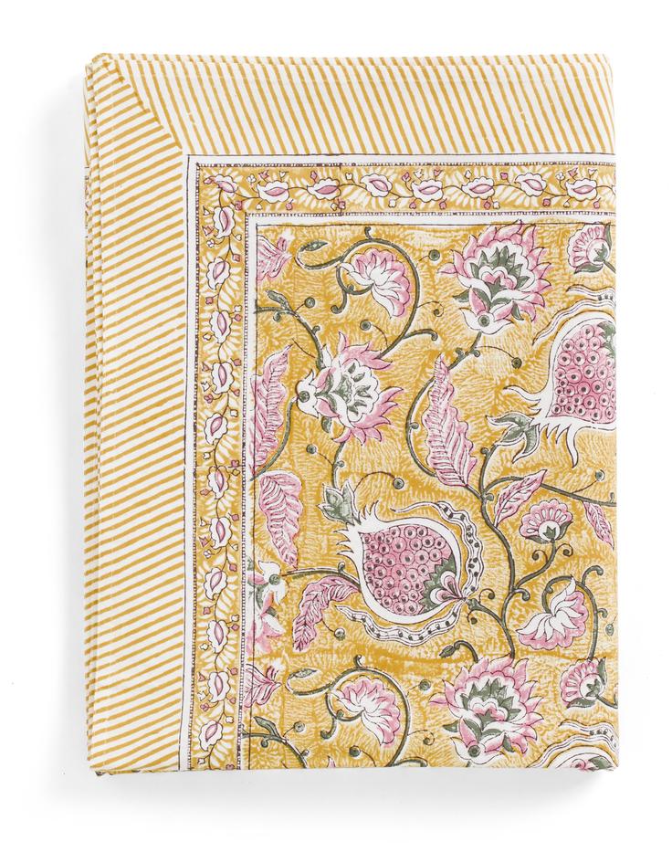 Tablecloth with Pomegranate print in Yellow & Rose