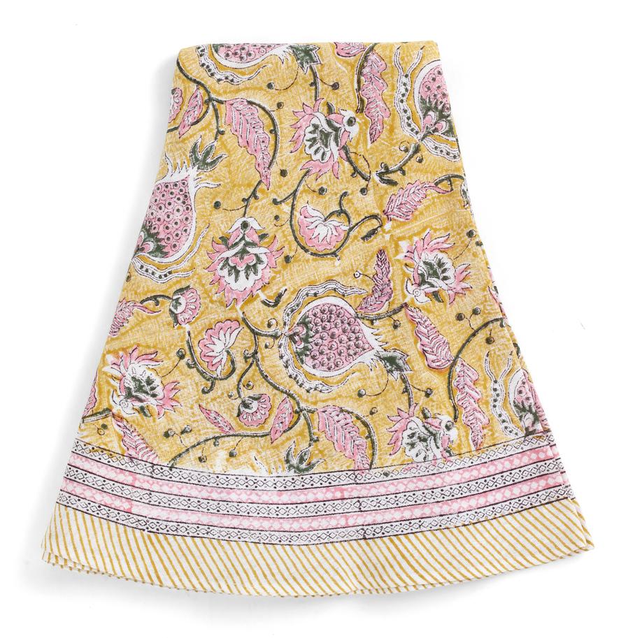 Linen tablecloth with Pomegranate print in Yellow & Rose