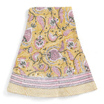 Round linen tablecloth with Pomegranate print in Yellow & Rose