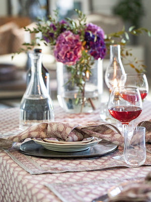Round linen tablecloth with Cypress print in Rose