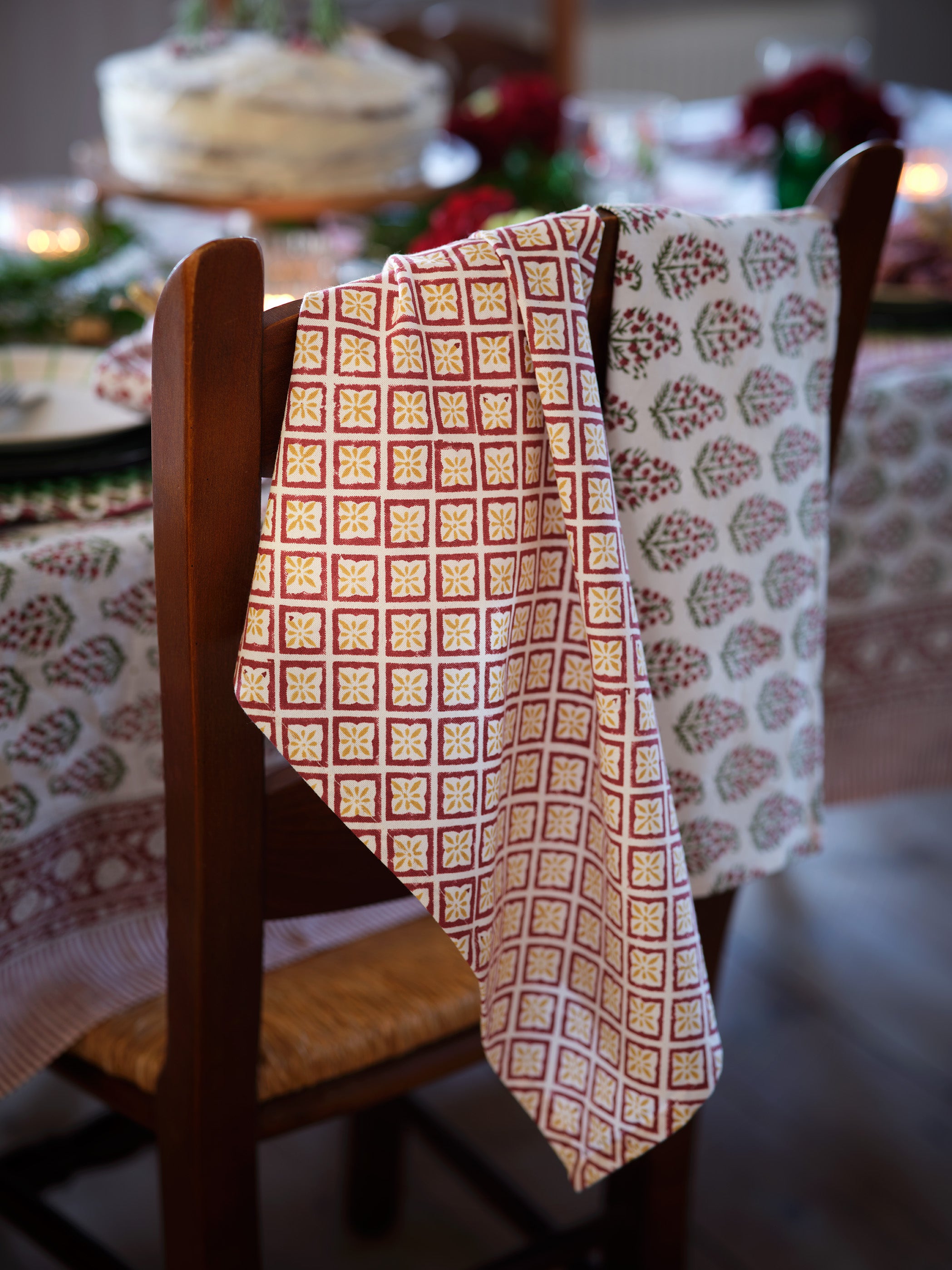 Kitchen Towels with Diamond & Persian Paisley in Red & Yellow