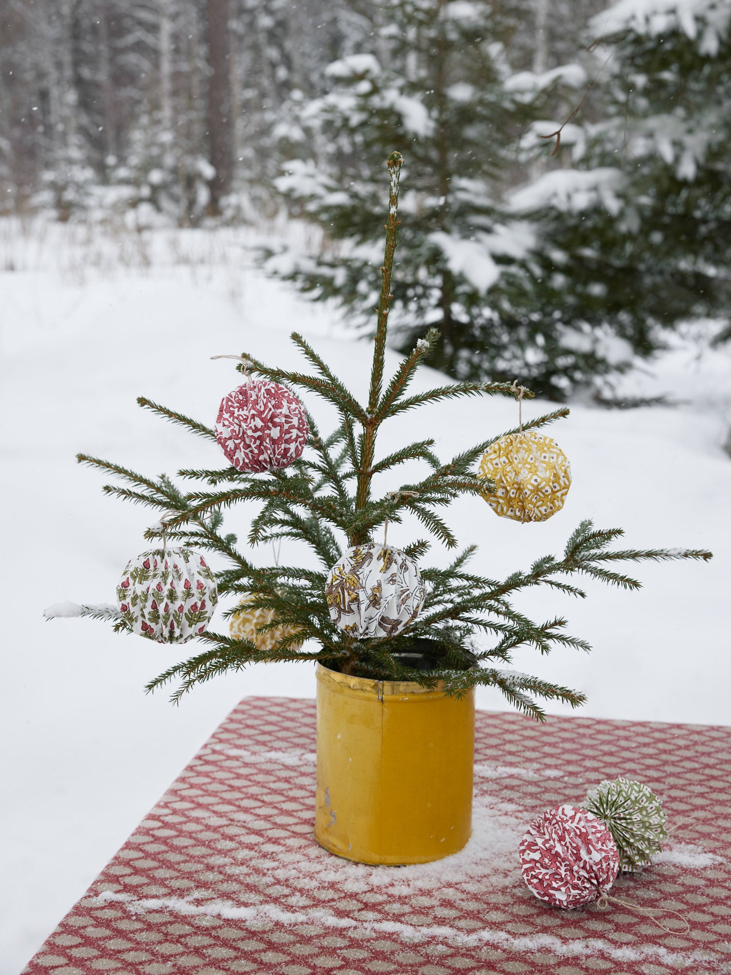 Christmas Bubbles with mixed print in Ochre & Grey