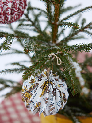 Christmas Bubbles with mixed print in Ochre & Grey