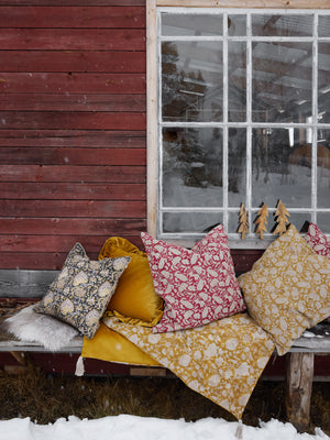 Linen cushion with Jodhpur print in Red