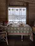 Linen tablecloth with Oriental print in Green