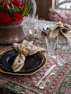 Linen napkins with Cypress print in Ochre