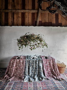 Linen tablecloth with Pomegranate print in Burgundy