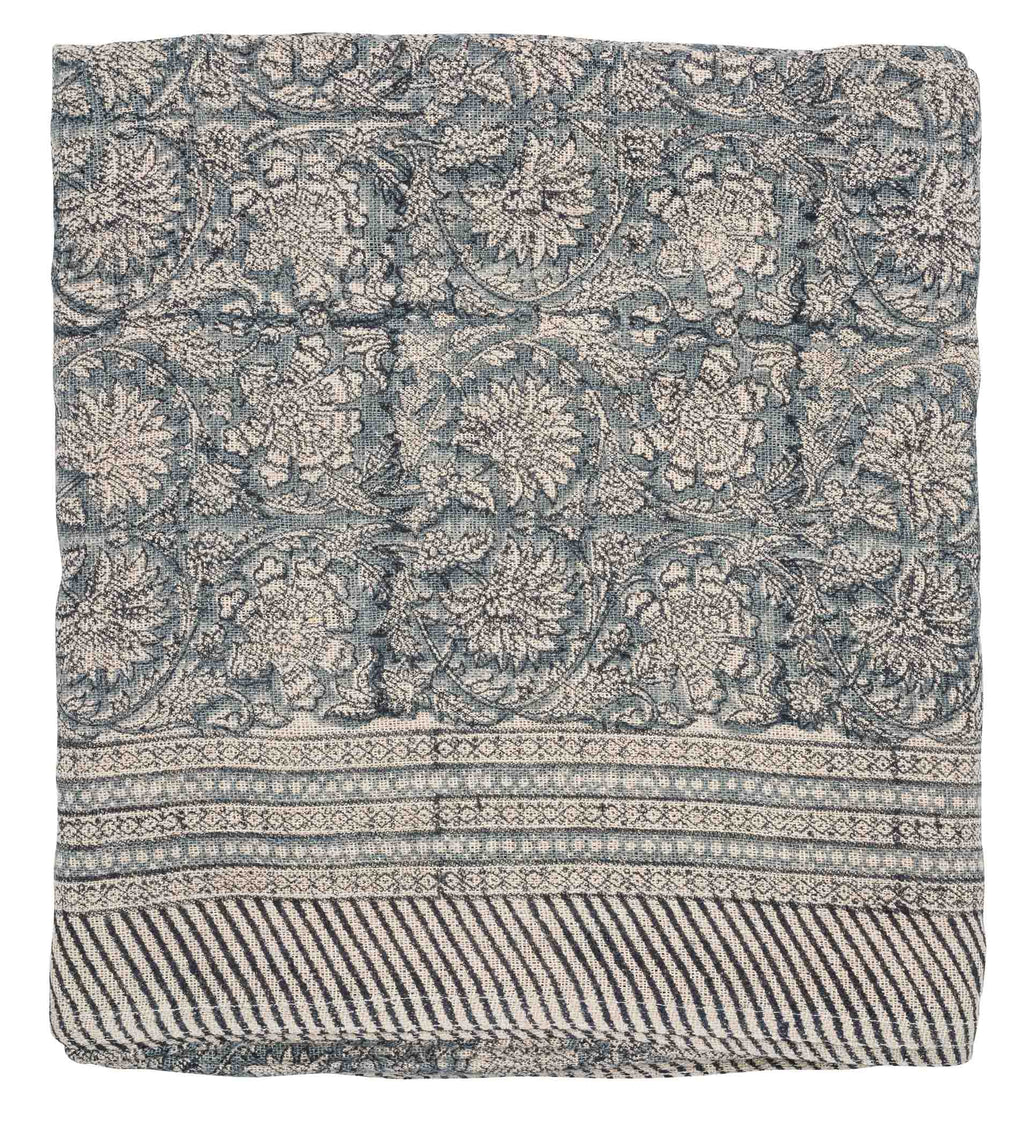 Linen tablecloth with Paradise print in Blue