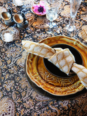 Linen napkins with Cypress print in Ochre