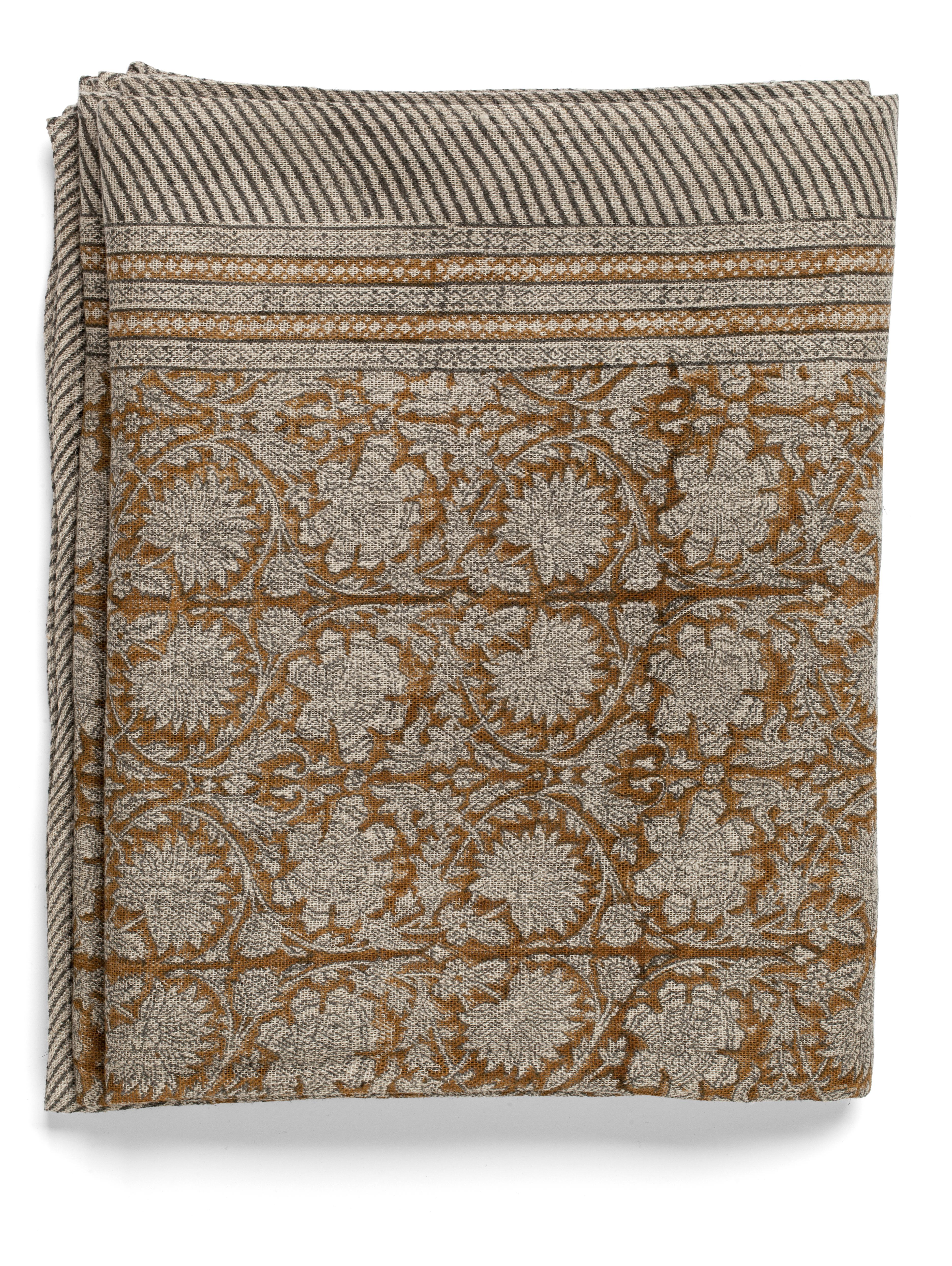 Linen tablecloth with Paradise print in Ochre