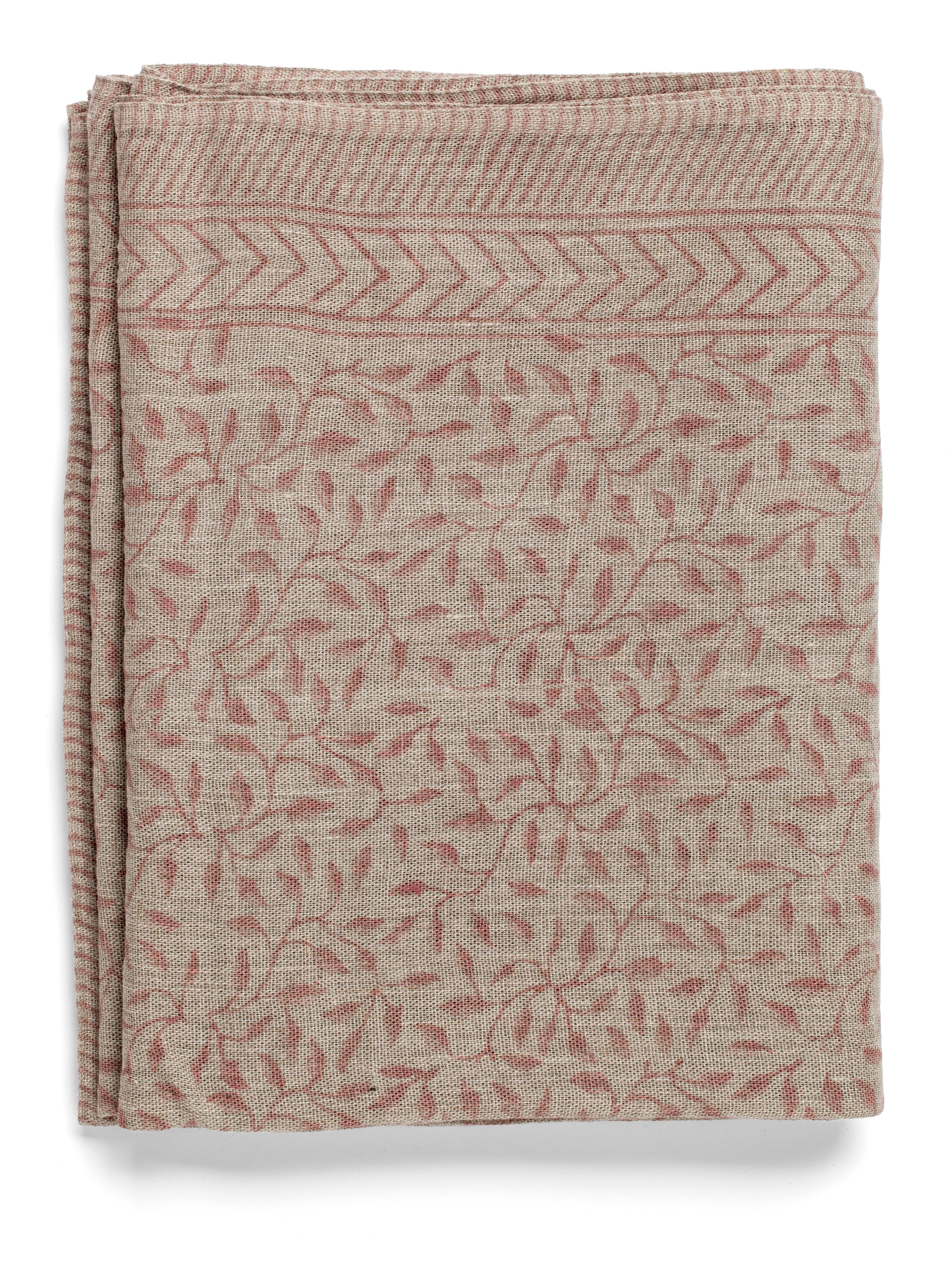 Linen tablecloth with Leaf print in Rose