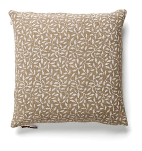 Linen cushion with Leaf print in White