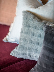Velvet Cushion with Quilted Stitching in Cashmere Blue