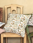 Linen cushion with Floral print in Ochre