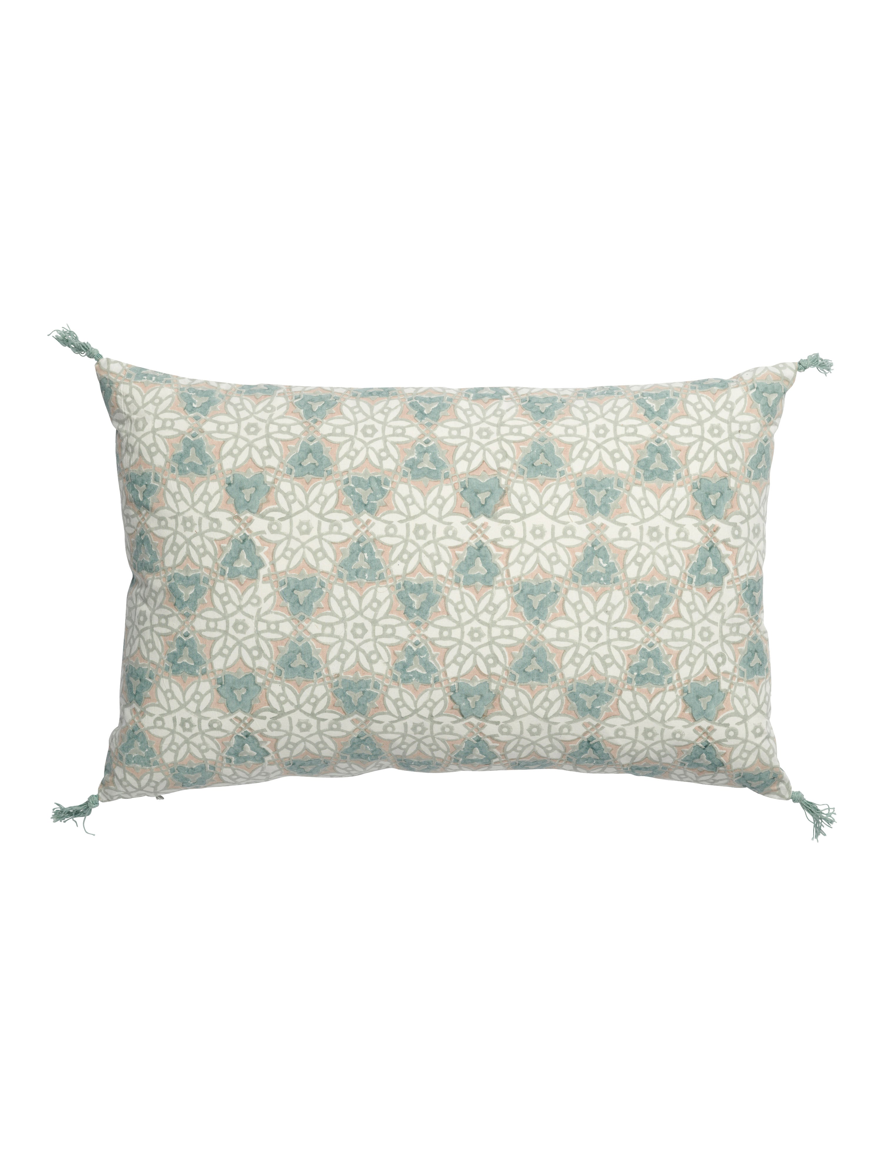 Cushion with tassels in Green City Palace prints