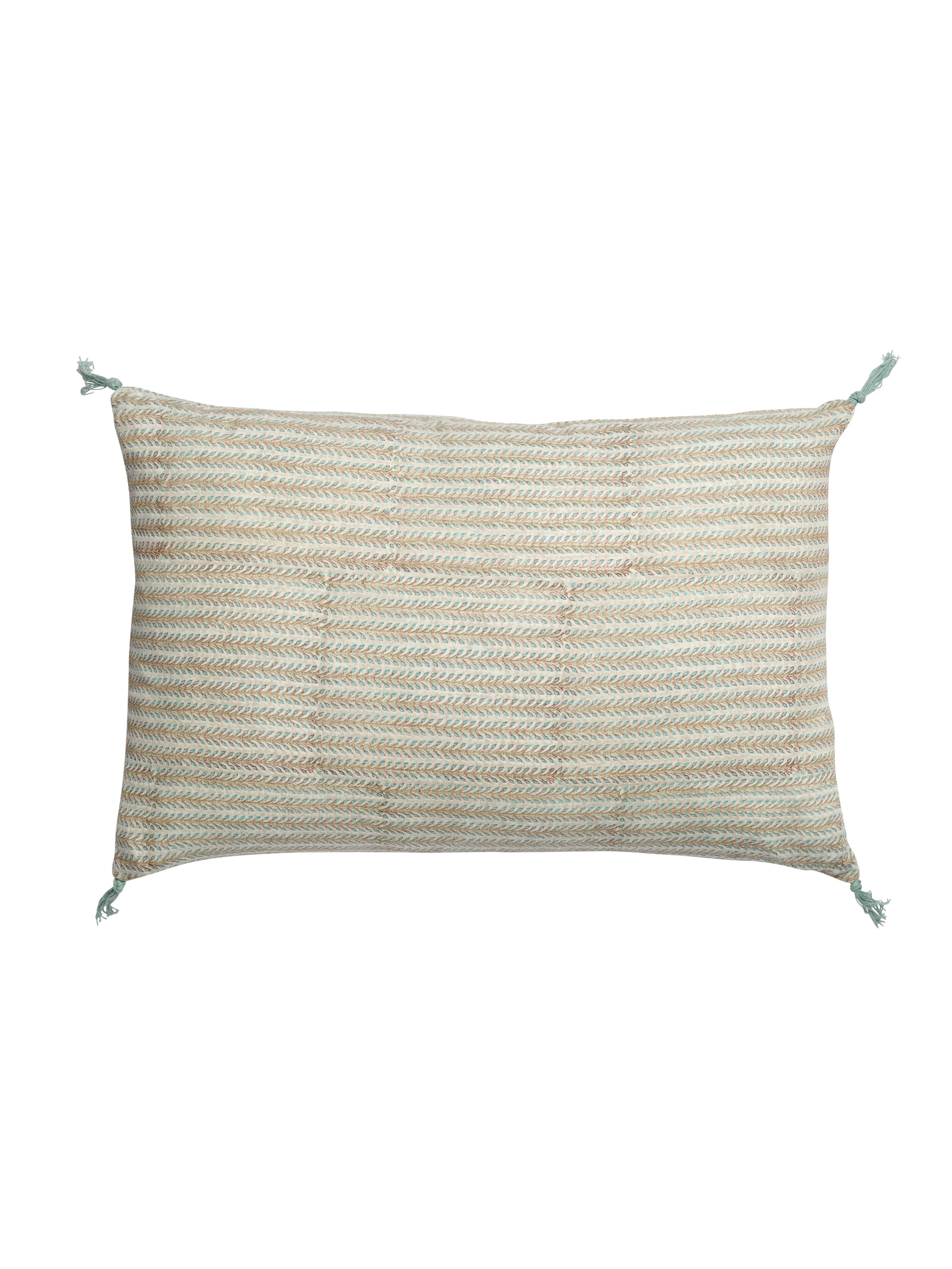 Cushion with tassels with Beige Leaf print