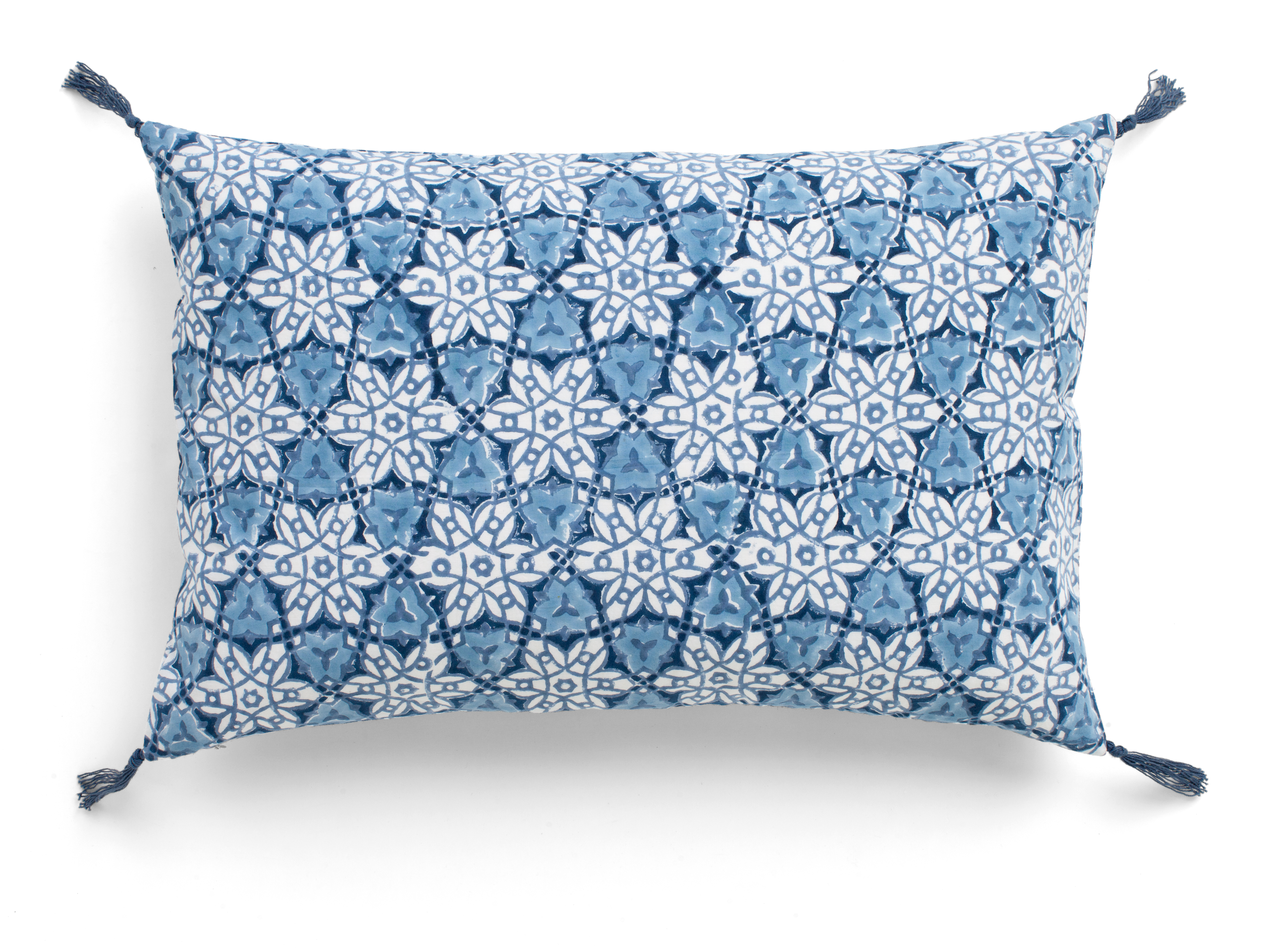 Cushion with tassels in Navy Blue City Palace print