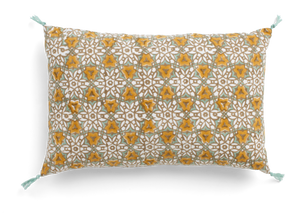Cushion with tassels in Ochre City Palace print